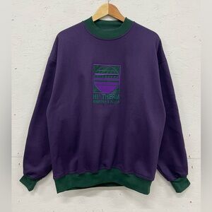 Vintage NOS (New Old Stock) Embroidered Crewneck Sweater, Size L, Purple/Green